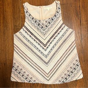 Paper Crown Tweed Tank Top Pink Cream Chevron Textured Sleeveless, Small